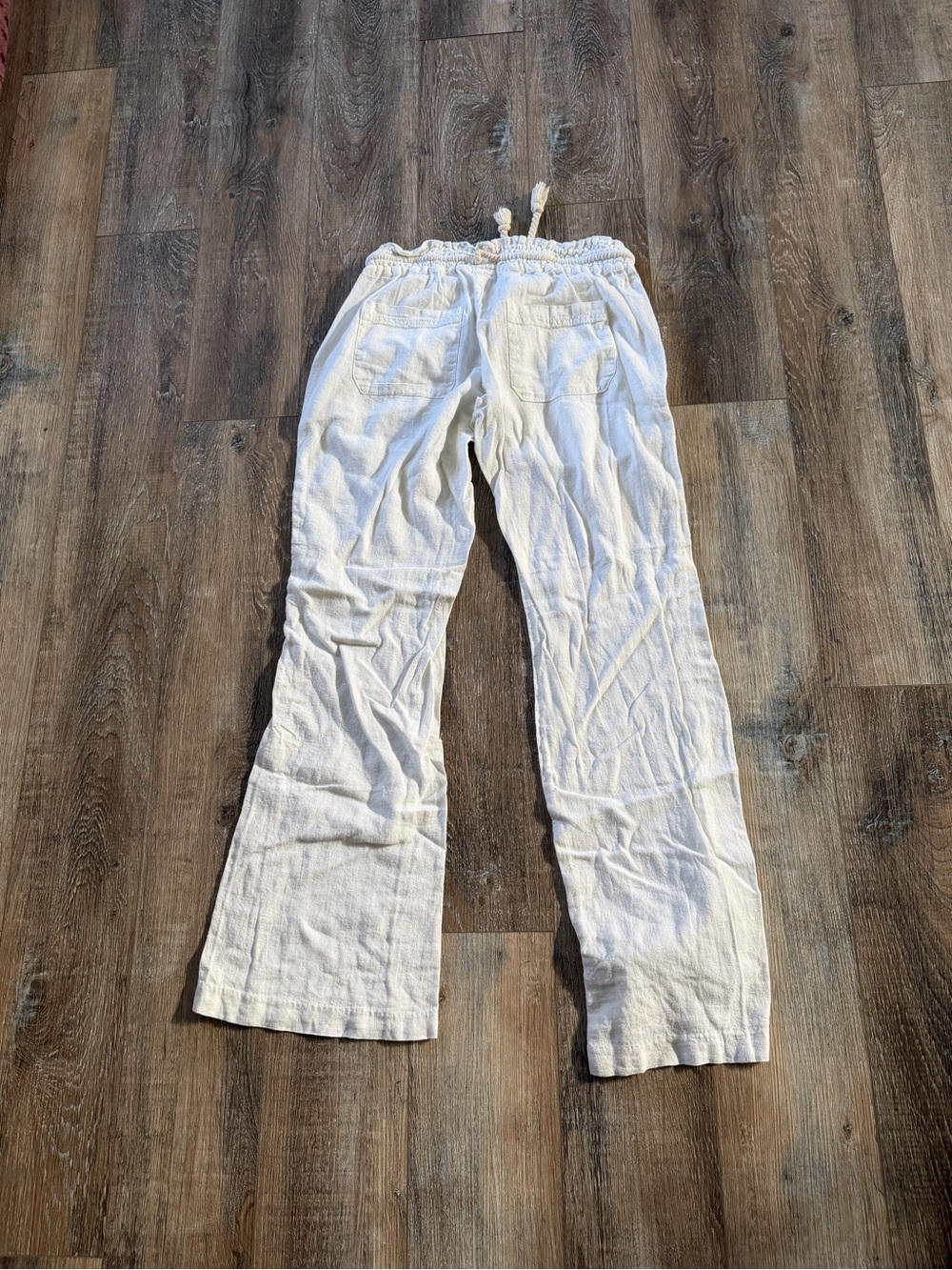Roxy Cream Wide-Leg Linen Drawstring Jeans